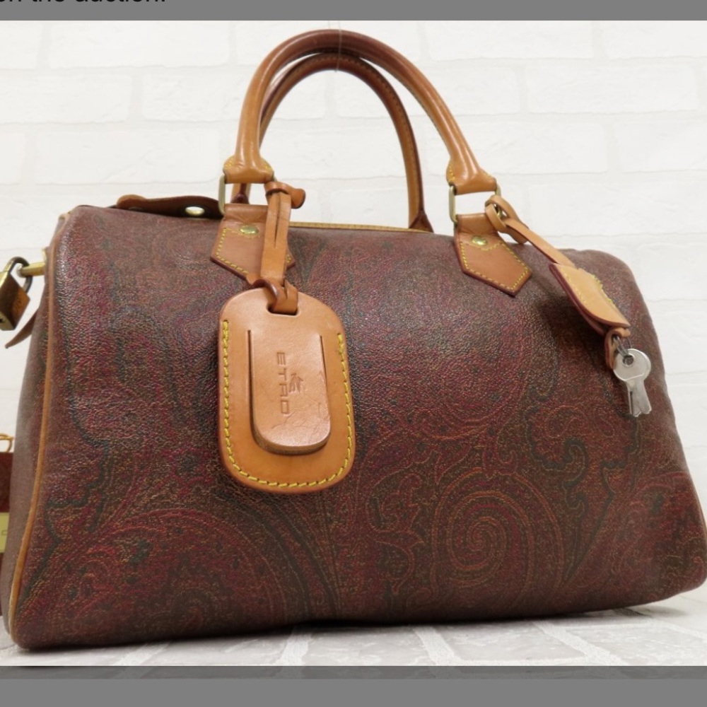 Etro Paisley Brown Leather Duffel Bag